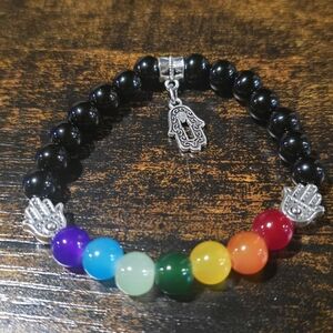 Colorful Beaded Bracelet with Silver Charms